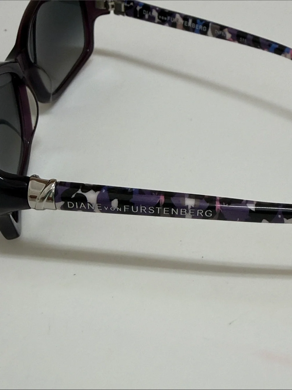 Diane Vonfurstenberg Purple Frame Sunglasses with Patterned Temples